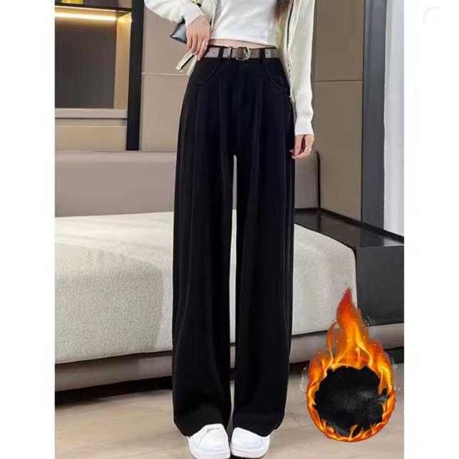 Autumn Winter Lady Snow Warm Pants Girls Classic Fleece High Waist Trousers Women Straight Leg Plush Thermal Casual Pants