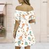 Women Plus Size White Off Shoulder Short Sleeve Tie Cuff Printed A Line Dress