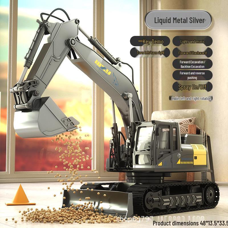 New Remote Control Alloy Excavator Toy for Kids Ages 3-8 - Engineering Vehicle Simulation