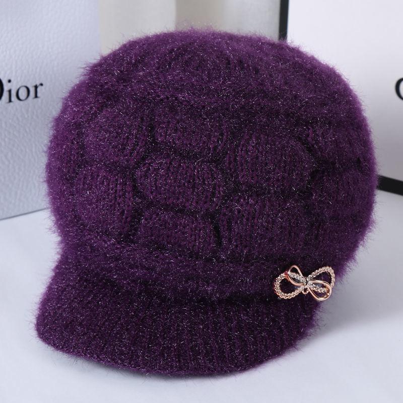 Chapéu de Abóbora de Veludo Espesso da Moda Quente para Meia-Idade Chapéu de Lã Tricotado para Senhora Chapéu Lanterna