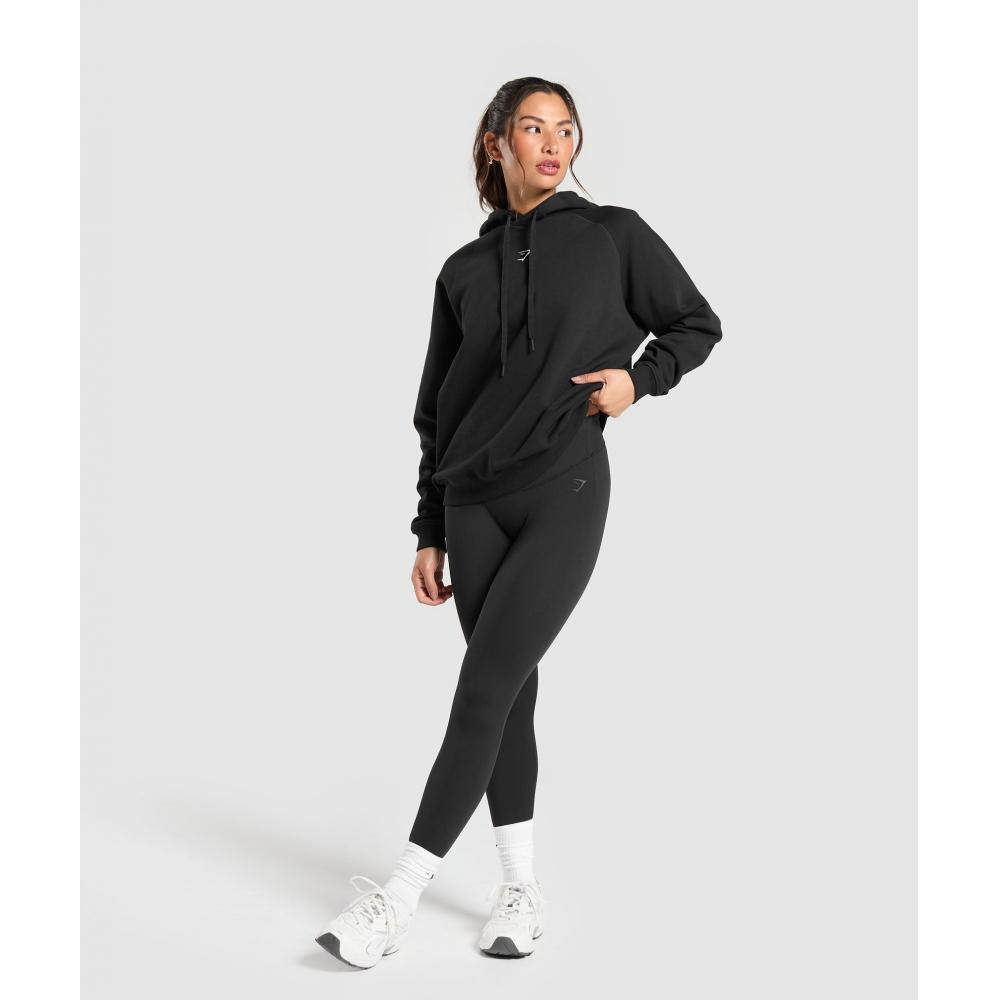 Gymshark Sudadera con capucha de entrenamiento de gran tamaño de forro polar negra B5a7n Bb2j