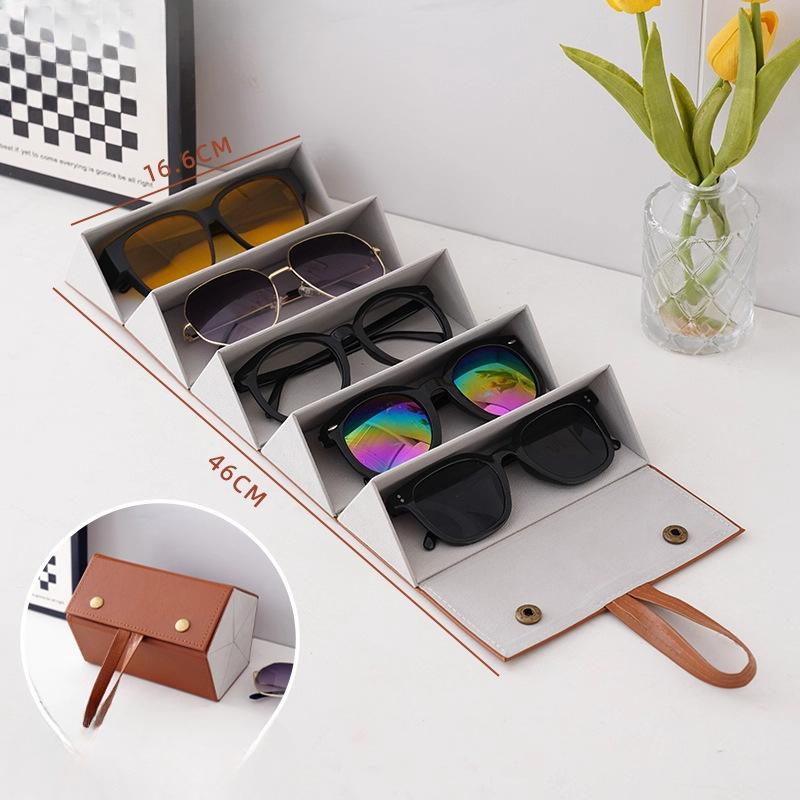 Leder Mehrfachfach Brillenetui Großraum Tragbar Druckfest Faltbares Brillenetui Aufbewahrungsbox