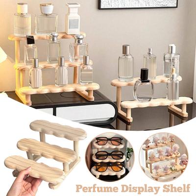 2/3 Tier Display Riser Stand Wooden Perfume Display Shelf Figure Doll Storage Rack Desktop Organizer Figure Display Case