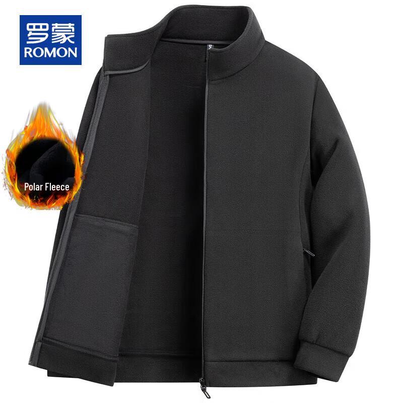 Romon Men's Fleece Lined Stand Collar Cardigan Jacket