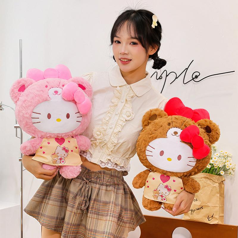 New 40/60CM Sanrio Hello Kitty Caramel Pajama Plush Toys Pillowcase Heart Pajamas KT Cat Plush Doll Girl Gift