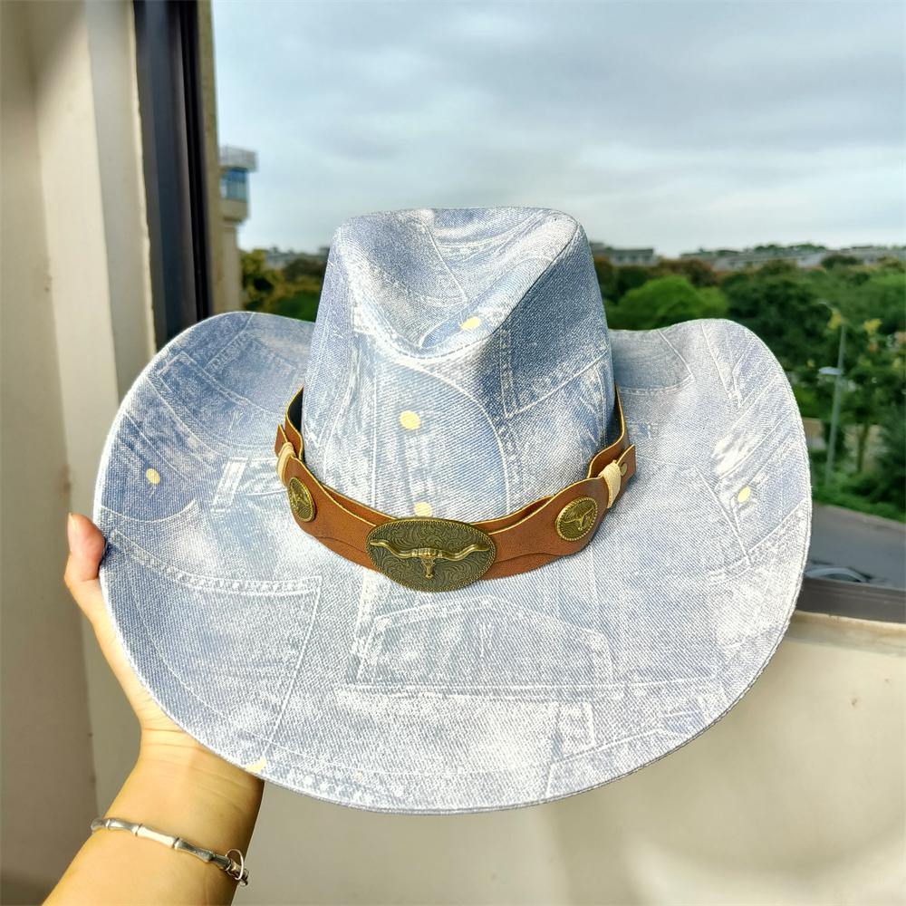 Cappello da Cowboy Patchwork di Denim Uomo Donna cappello di tela unisex cappello da cowboy retrò festa palco sombrero vaquero cappelli dandy gorras