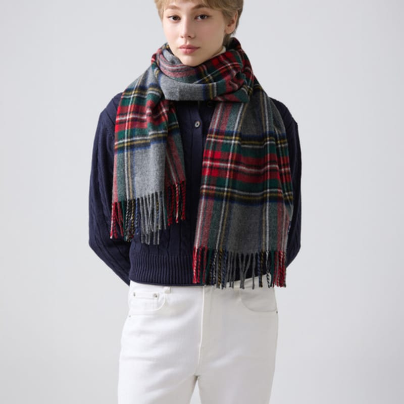 ABRAHAM MOON Merino Wool Shawl Muffler 50cm - New Grey Stuart