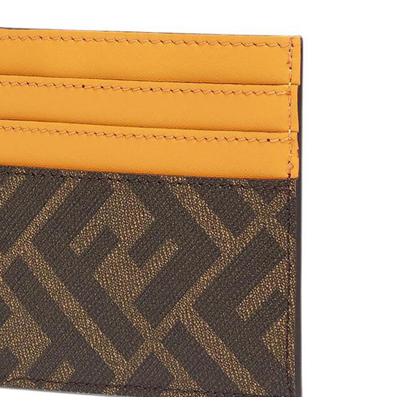 Fendi Color Block Design Six Slot Fabric And Leather Card Holder Men Card Holder Brown Yellow 7M0164-A9XS-F1KJS