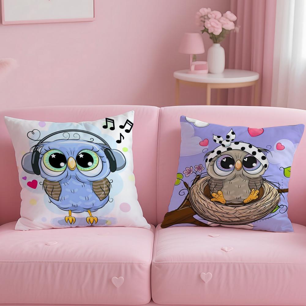Cute Cartoon Owl Cushion Cover Soft Short Plush Double-Sided Printing Home Decor Machine Washable Pillow Case Gift