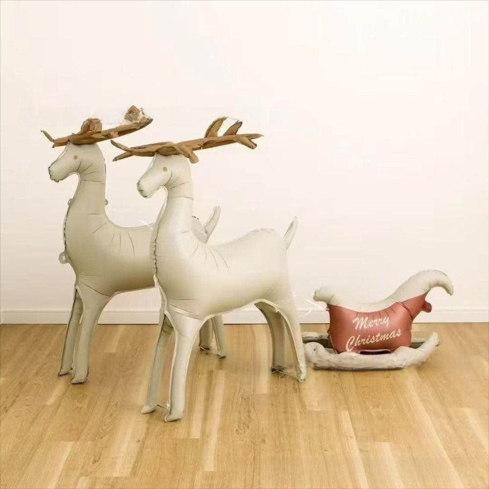 New Standing Christmas Balloon Matte Frosted Navidad Standing Balloon New Year Sled Elk Window Decoration Shop Store