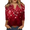 Women's T Shirt Christmas Print Button 3/4 Sleeve Daily Weekend Fashion Basic V- Neck Regular Top