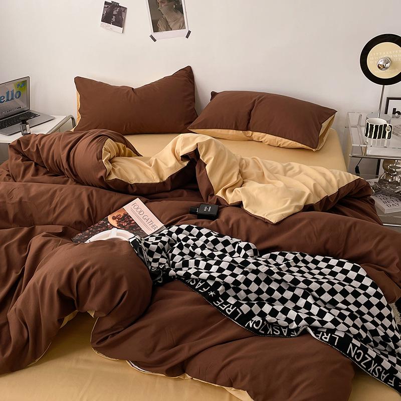 Japanese Solid Color Bed Set - Skin-Friendly, Breathable Sheets and Quilt Cover for Dormitories