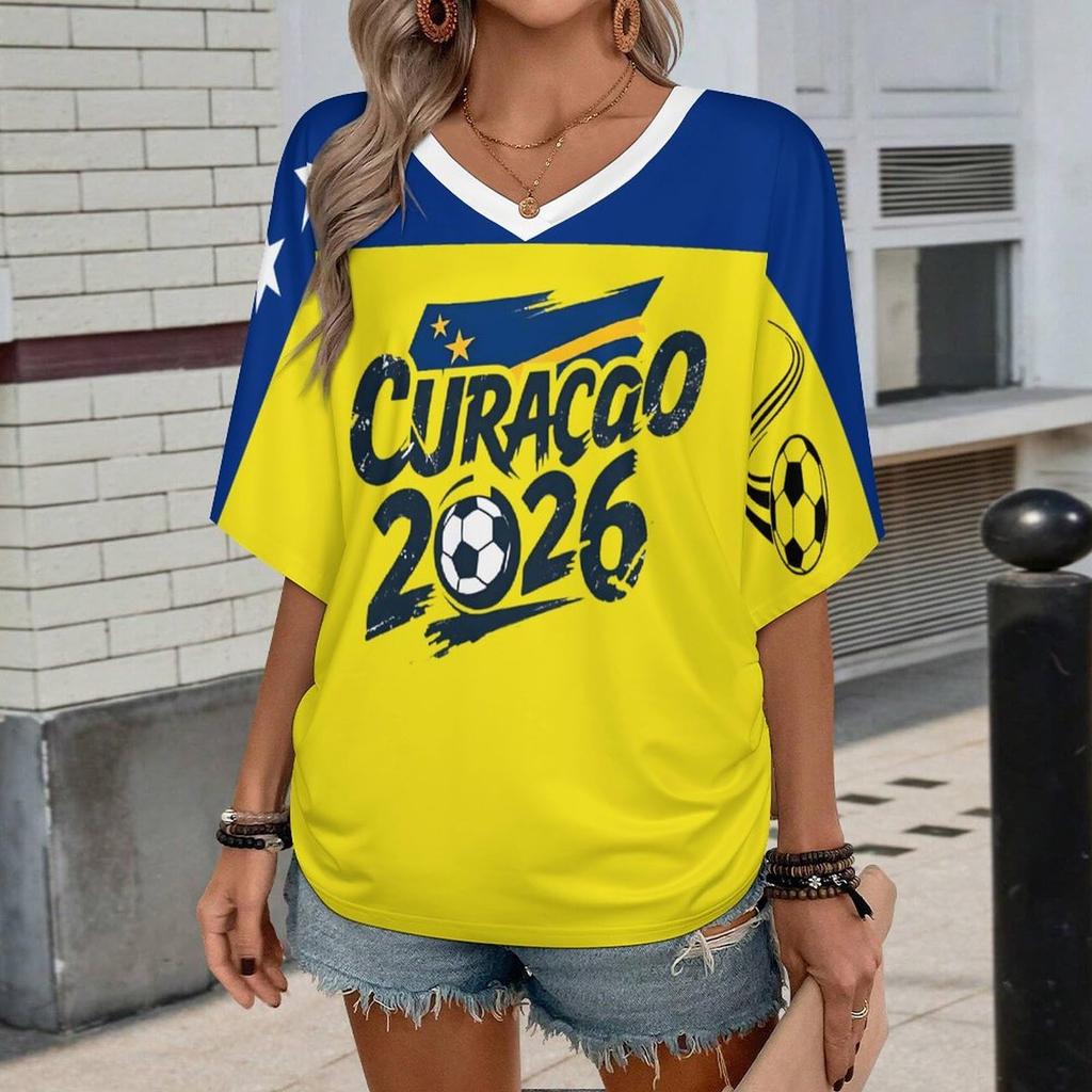 Women's Casual V Neck Short Sleeve Pullover T Shirt Letter Print Top Soccer Support Fan Apparel for Outdoor Activities