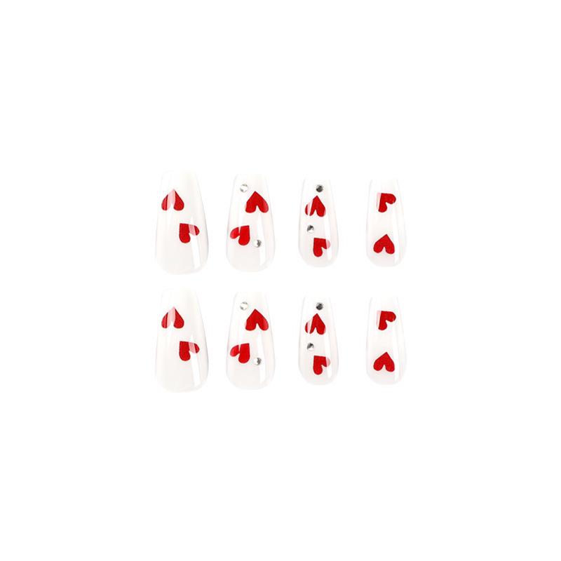 Walentynkowe Rhinestone Serce Noszone Średniej Długości Końcówki do Paznokci