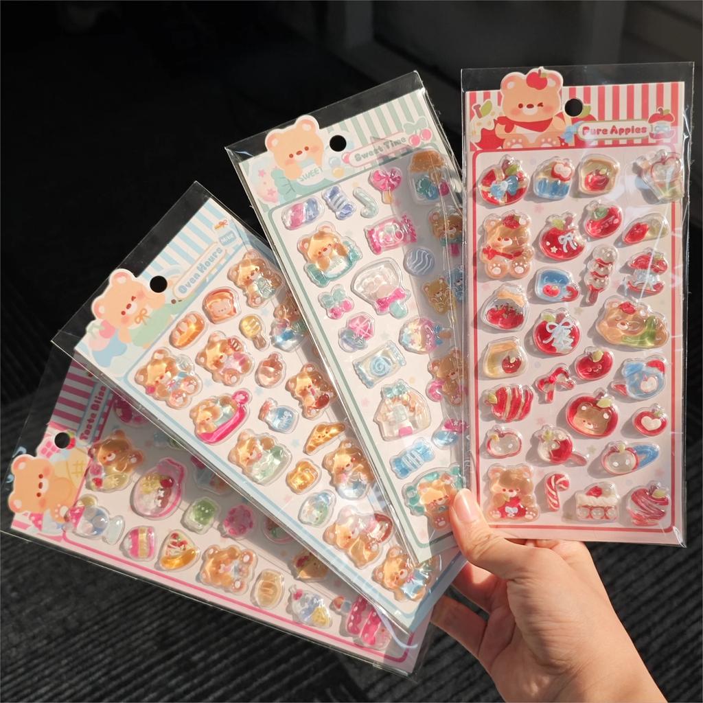 Kawaii 3D Cartoon Teddy Bear Rabbit Relief Crystal Sticker For Scrabooking Cute Diy Phone Case Sticker School Stationery Supply