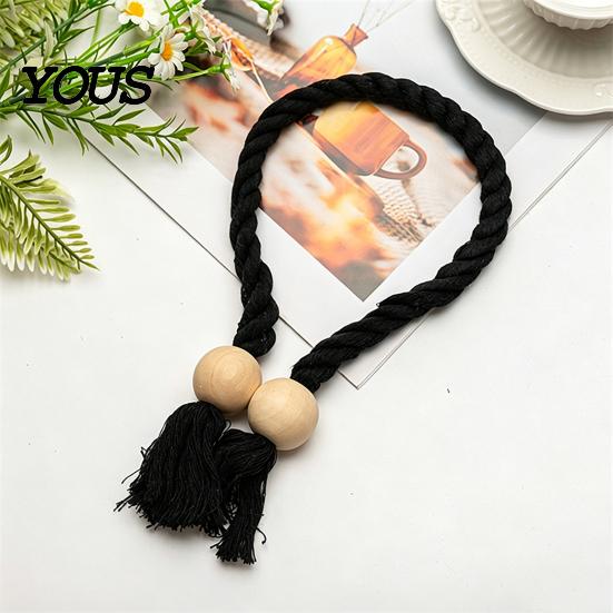Easy Use Curtain Clips 1Pc Boho Magnetic Tieback, Twisted Rope Wooden Bead Decorative Fasteners Holders, Drapery Holdbacks for Bedroom