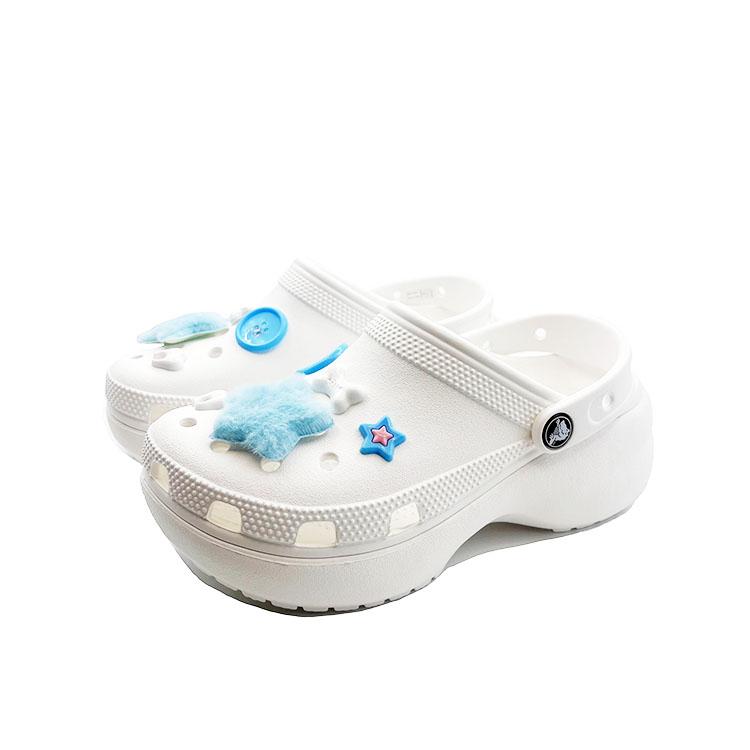 Crocs Classic Platform Lined Clog Underwater World Cute Campus EVA Comfortable, Fashionable and Versatile Hole Shoes Unisex White