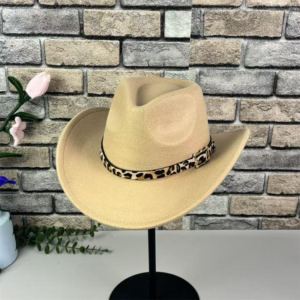 European and American Fashion Leopard Print Tibetan Woolen Top Hat Female Gentleman Jazz Hat Western Cowboy Hat Knight Hat Male