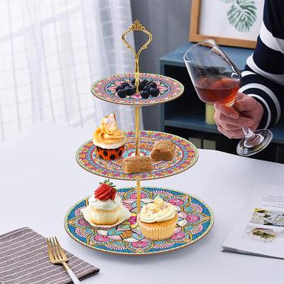 3-Tier Mandala Diamond Art Cake Stand Kit Acrylic Diamond Art Tray for Weddings Birthdays Thanksgiving Elegant Table Decor