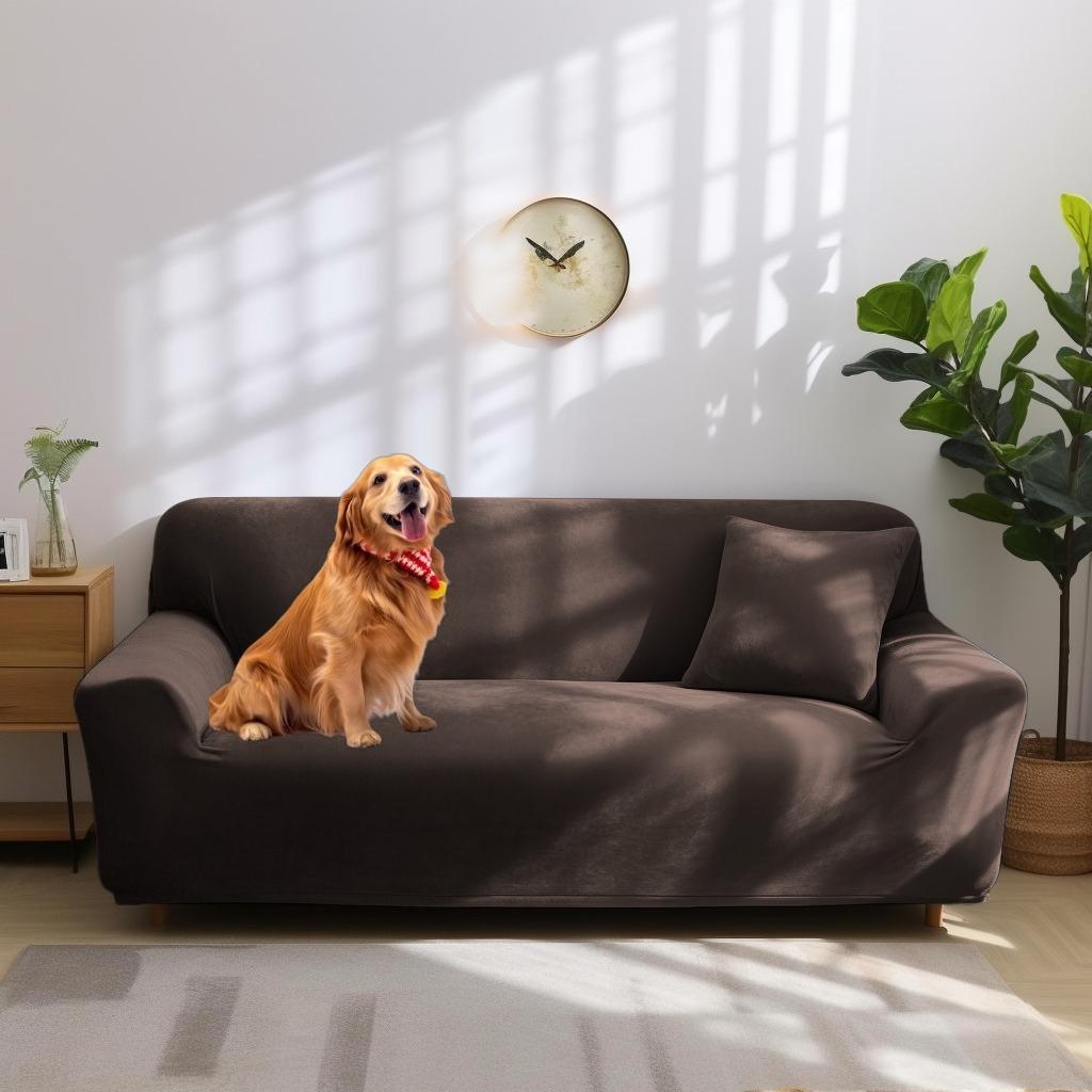 Velvet Couch Cover for 1/2/3/4 Cushion Couch Covers Stretch Sofa Slipcover with Non Skid Foam Elastic Bottom Furniture Protector