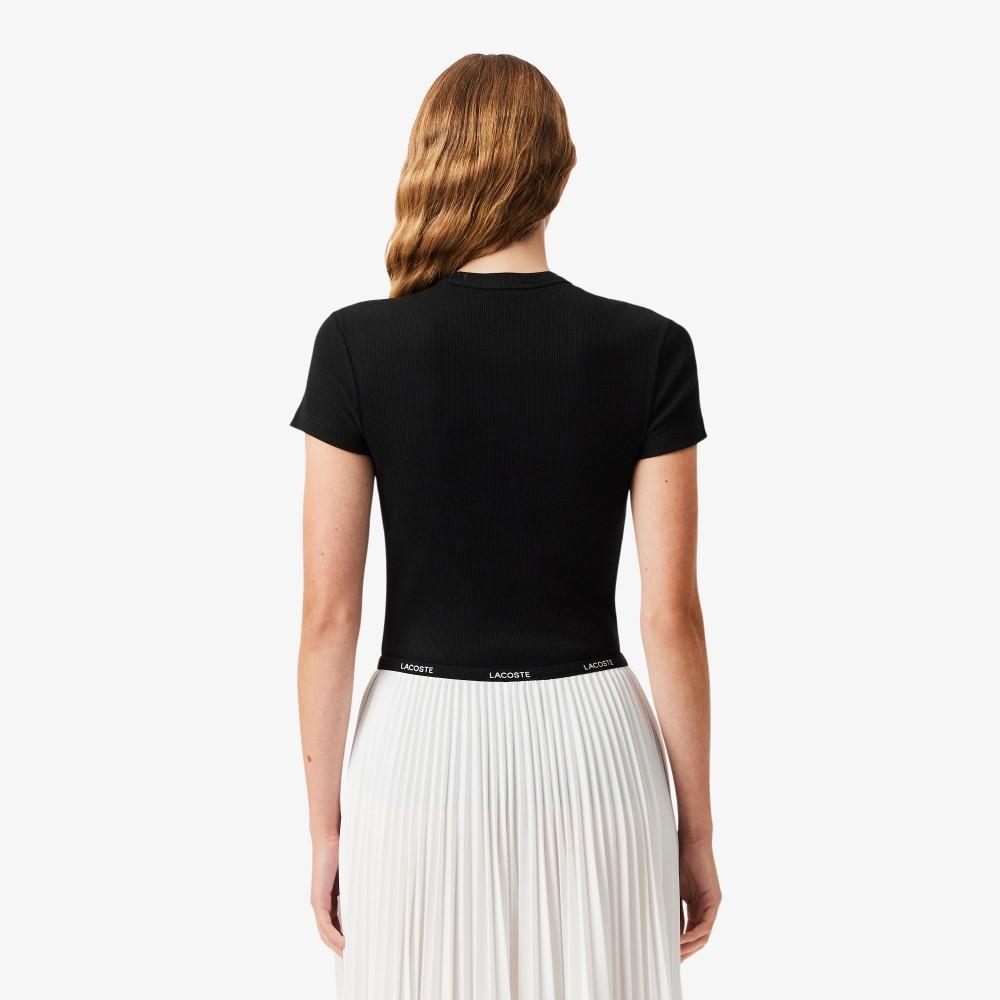 [lacoste] Women's Slim Fit Ribbed Short Sleeve T-shirt TF5538-56G031