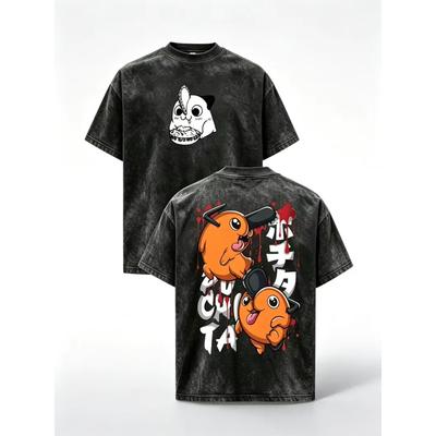 Chainsaw Man Pochita Graphic Tee Men Women Short Sleeve Clothing Washed Cotton Streetwear Casual Loose T-shirt Vintage T Shirt