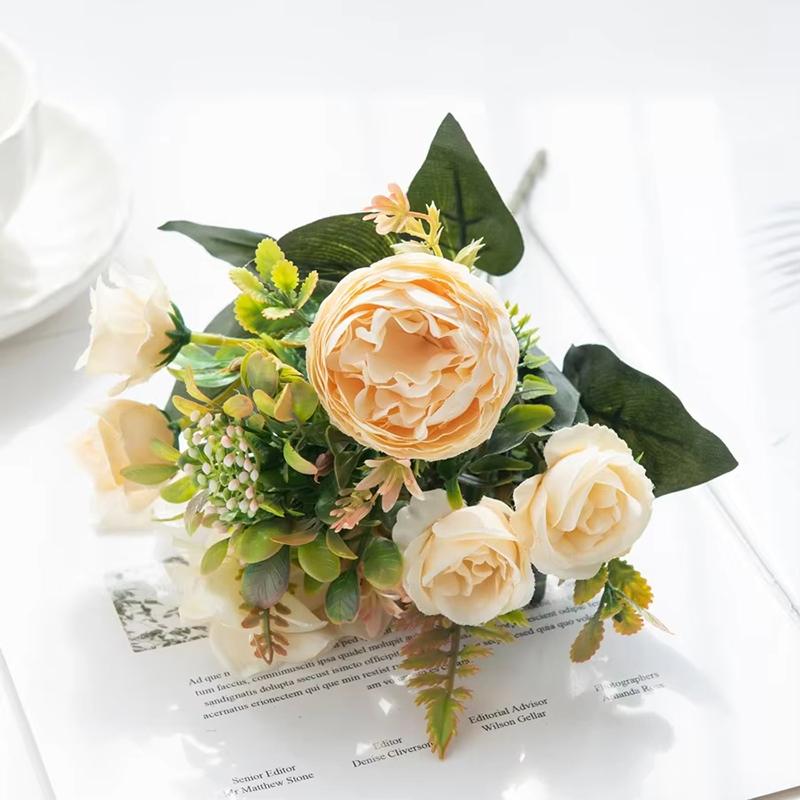 Artificial Flowers Champagne Color Artificial Peony Fake Peonies Bouquet Rose Flower Wedding Brial Fake Bouquet Home Decoration