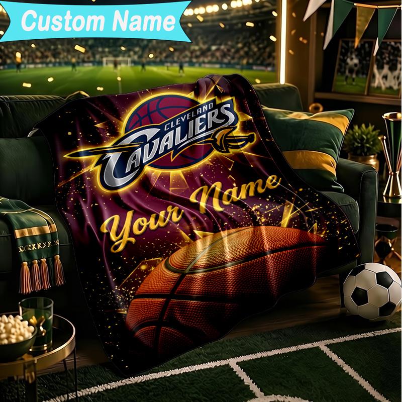 1PC Custom Name Blanket football Cavaliers Logo Flannel blankets Patterns Throw Blanket All-Season Soft Gift for Couch, Bed, Camping, Birthday gifts