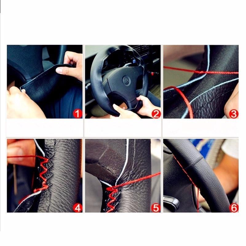 38cm Microfiber Car Steering Wheel Cover Soft Leather Braid On The Steering-Wheel with Needle Thread DIY Car Decoration