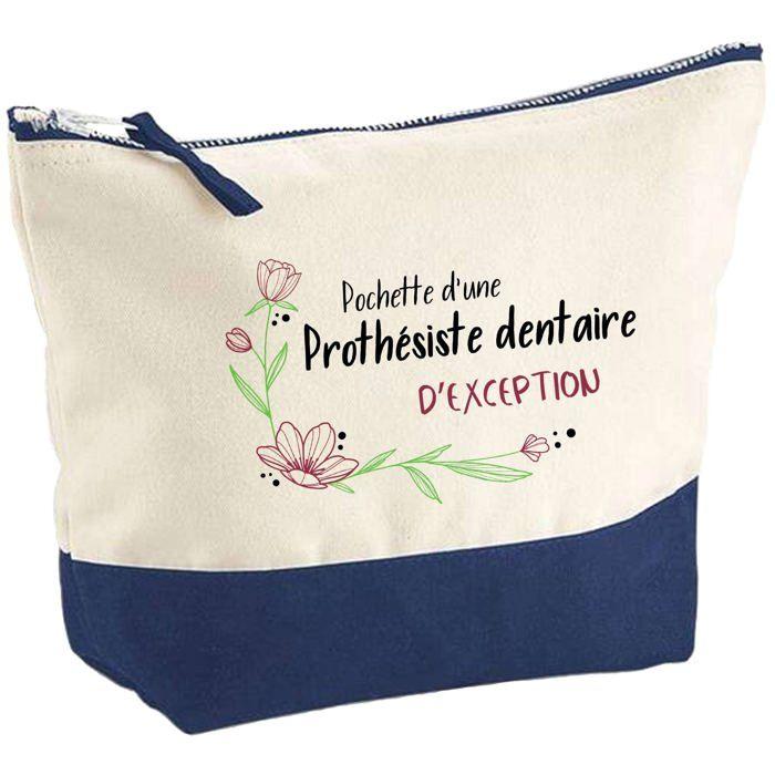 Pochette fond bleu Prothésiste dentaire d'exception - Cadeau Original - Anniversaire Trousse Maquillage Grand Format