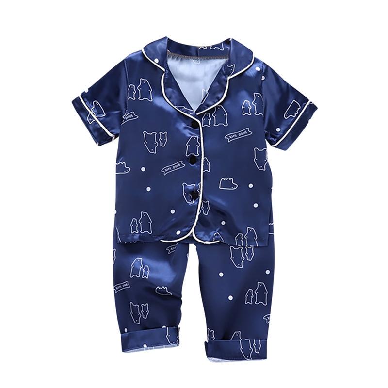 Sommer Baby Kinder Mädchen Jungen Stehender Bär Nachtwäsche Set Kurzarm Bluse Tops + Nacht Hosen