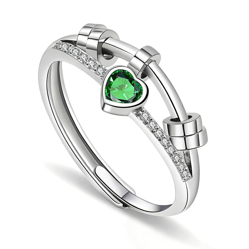Heart-Shaped Birthstone Spinner Ring - Stress-Relief Roller Ball for Men & Women