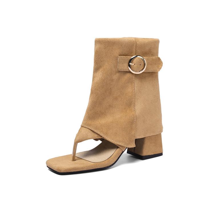 

French niche cool boots summer new toe cold boots inner height increase retro pile boots women 39 хаки