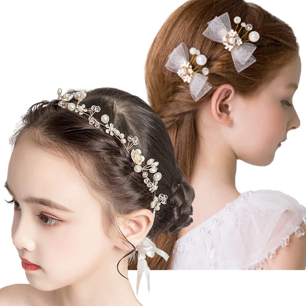 VICHE CATT Head Hair Accessory Set Includes 2 Hair and Perfect for and Weddings Dress, (3 Pieces), Ornaments, Ribbons, Headbands, Barrettes, Kids,