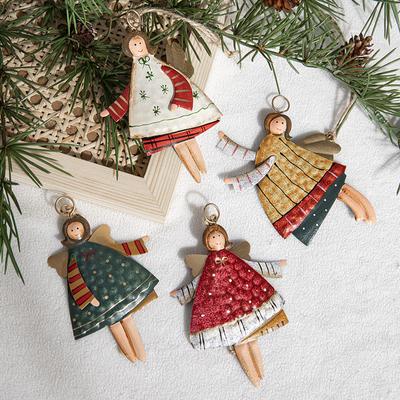 2024 Neues 4er Set Weihnachtsmalerei Retro Weihnachtsbaumschmuck Eisen Engel Anhänger Szenenanordnung Weihnachtsdekoration