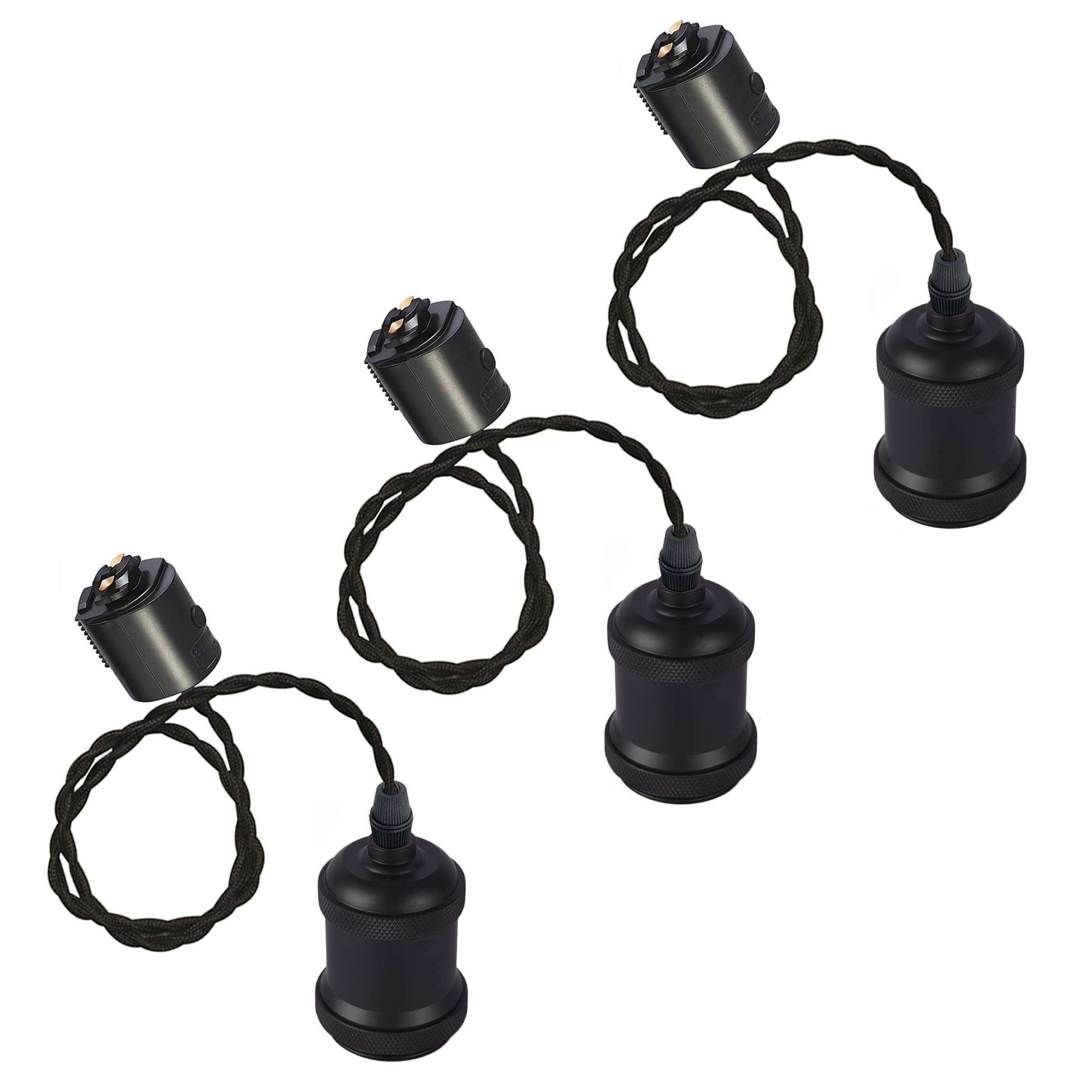 

SKIVTGLAMP Track Rail Pendant Light, Nordic Style, Black 30cm Cord (Set of 3), Rail Spotlight, 3-Light, No Installation Required, E26 Base, Retro