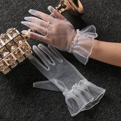 Gants en dentelle de gaze ultra-fins courts de mariage en maille élastique pour femmes gants en tulle pour dames