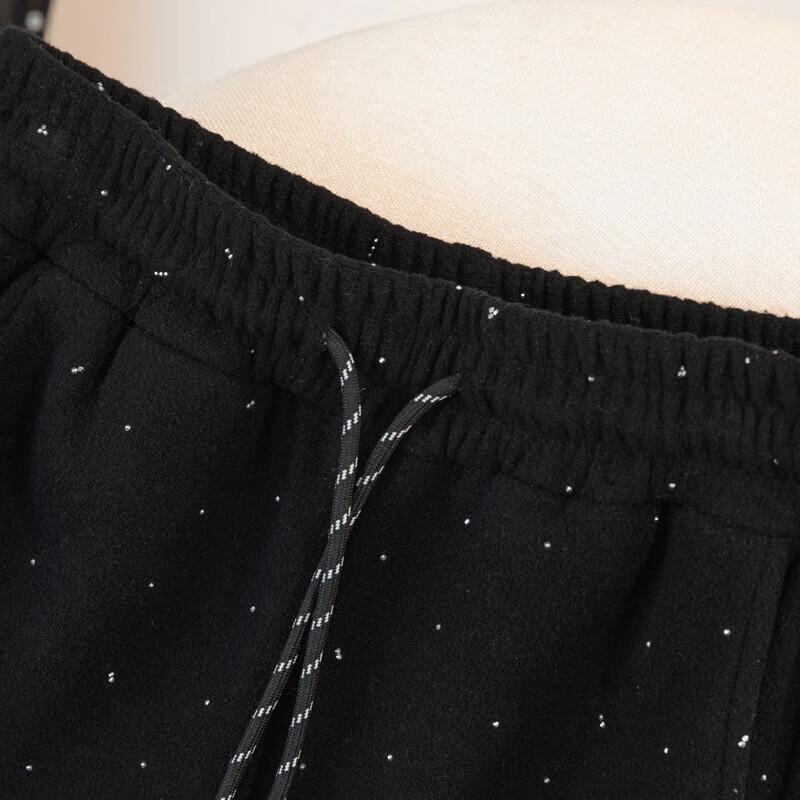 Damen Strass Kordelzug Weitbein Fleece Freizeithose