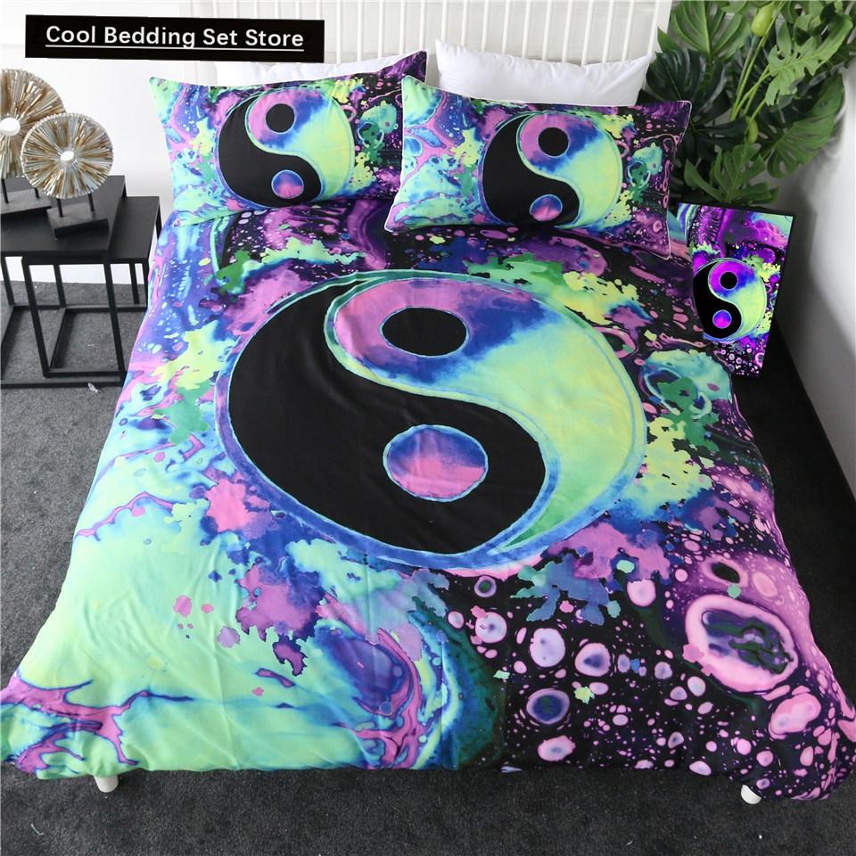 Yin Yang King Queen Duvet Cover Mandala Bohemian Bedding Set Retro Lotus Tai Chi Bagua Comforter Cover Chinoiserie Quilt Cover