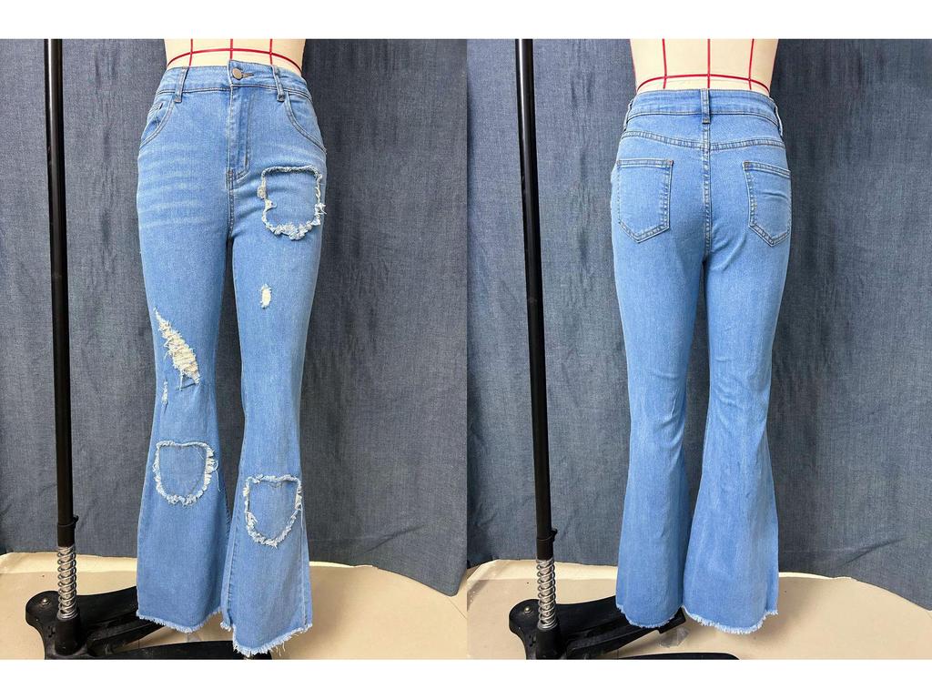 Damen Vielseitige Hell-/Dunkelblaue Schlagjeans mit Modischer Herz-Verzierung und Ripped-Design - Kollektion 2025