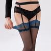 Blue Lace Black Stockings With Narrow Garter One-Piece Suspender Socks Sheer Sexy Bodystockings Erotic Pantyhose Women'S Tights