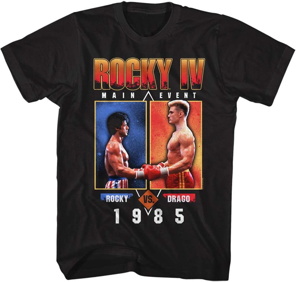 Rocky IV Movie Main Event Rocky VS Drago 1985 Poster Adult Short Sleeve T-Shirt Graphic Tee L