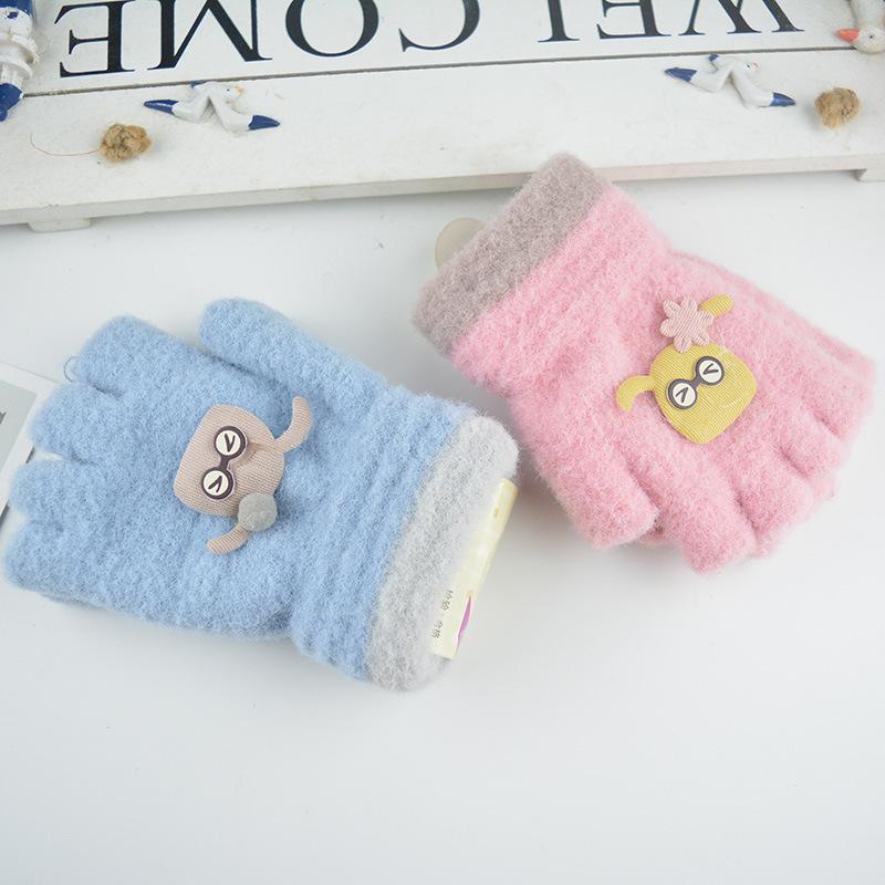 Vinternyhet stora och mellanstadiebarnens halvfingerhandskar, student skriva plysch varma tecknade ullhandskar