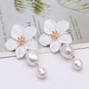 Elegant Baroque Imitation Pearl White Flower Drop Earrings For Women Dainty Dangle Earrings Banquet Party Jewelry Gift