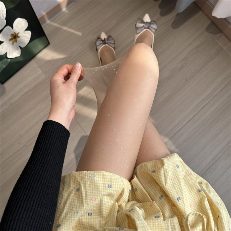 Womens Sheer Tights Glitter High Waist Pantyhose Transparent Thigh High Stockings Thin Long Socks
