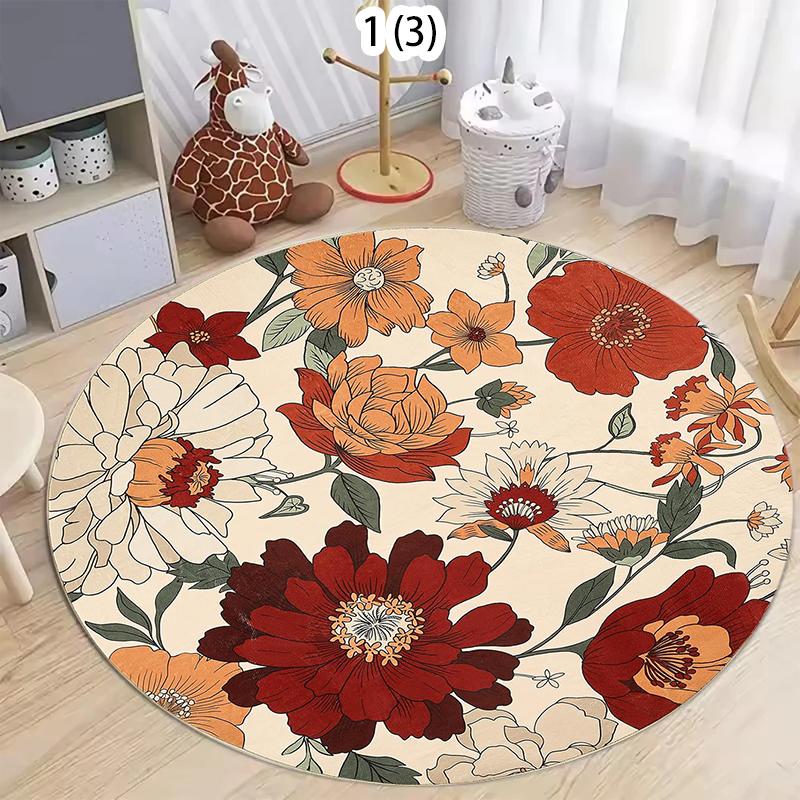 Botanical Floral Pattern Round Area Rug Soft Non-Slip Decorative Carpet for Living Room Bedroom Nursery Modern Home Accent Rug