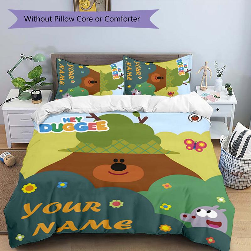 3pcs Hey Duggee2 Cover Set - Personalized Name, HD Printed Bedding with 1 Cover and 2 Pillowcases - Perfect for Home Decor, Easy Care