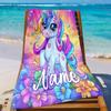 Custom Unicorn Beach Towel Personalized Name Rainbow Horse Microfiber Bath Towels Soft Quick Dry Swimming Pool Lounger