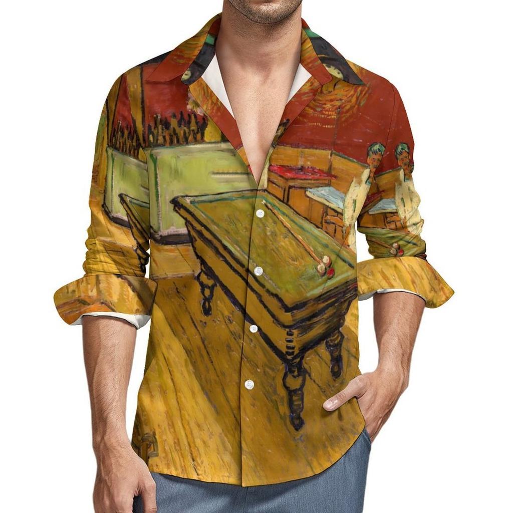 Van Gogh Starry Night Print Long Sleeve Shirt, Artistic Casual Wear