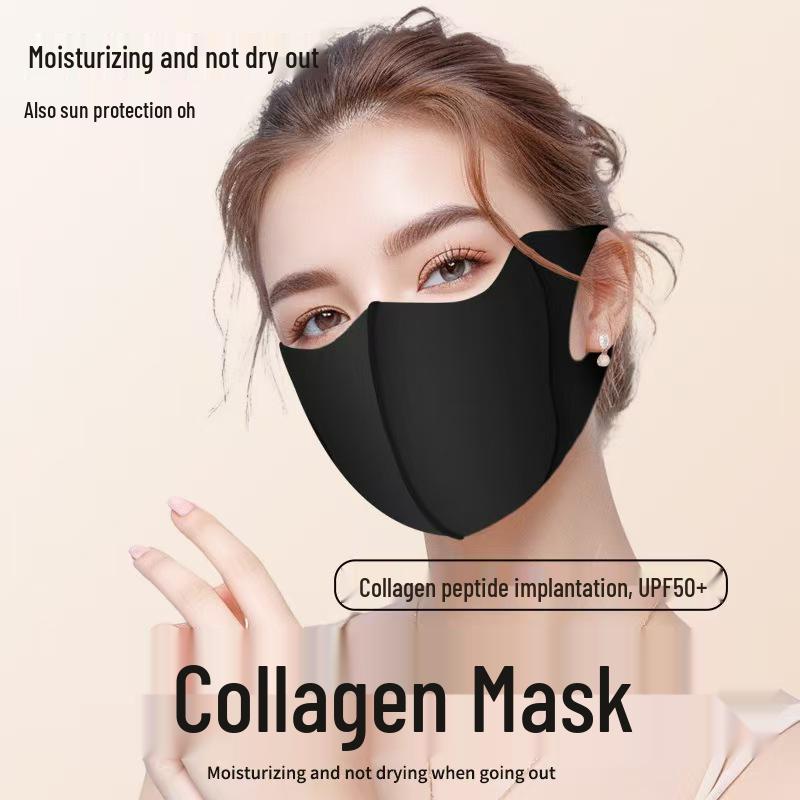 Schwarze 3D-Eisseiden-Maske mit UPF50+ Sonnenschutz & Kollagen zum Schutz der Augenwinkel - Unisex